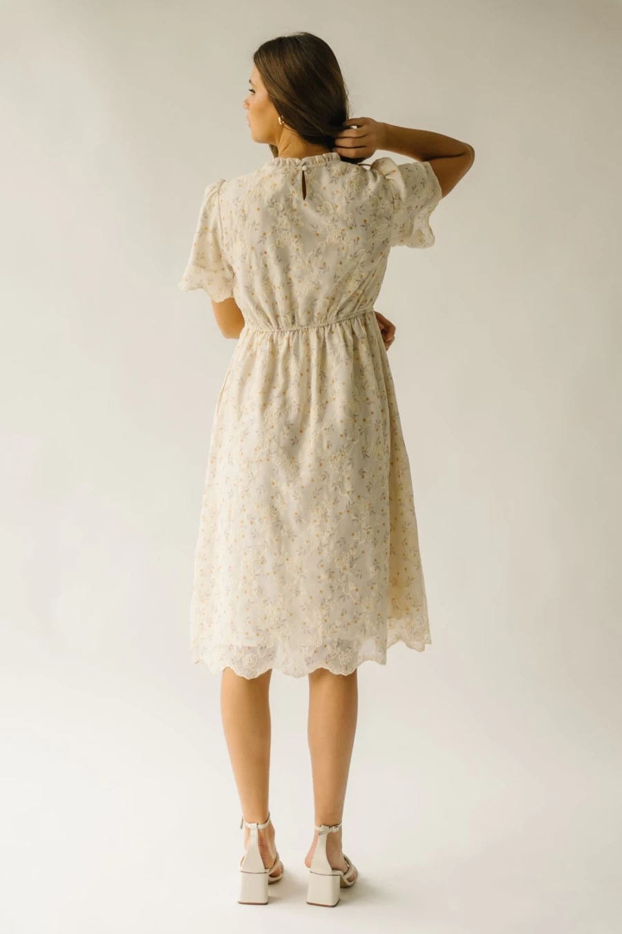 Piper & Scoot Women's Annetta Embroidered Ivory & Marigold Floral Dress