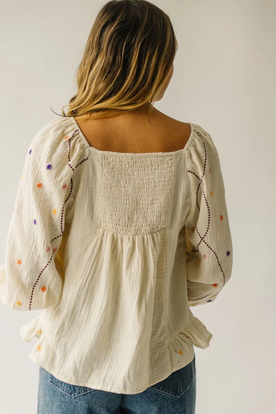 Piper & Scoot Women's Cream Embroidered Dot Blouse - The Benza