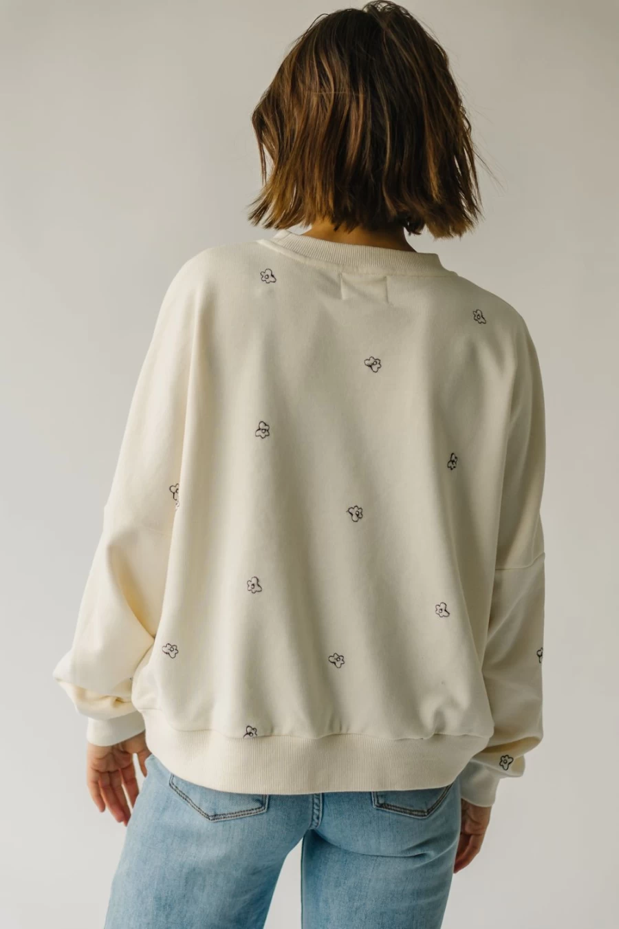 Piper & Scoot Women's Bayard Cream Floral Embroidered Pullover Sweater