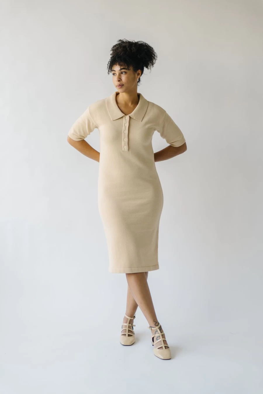 Piper & Scoot Women's Gowans Tan Sweater Dress - Soft Knit Casual Chic Style