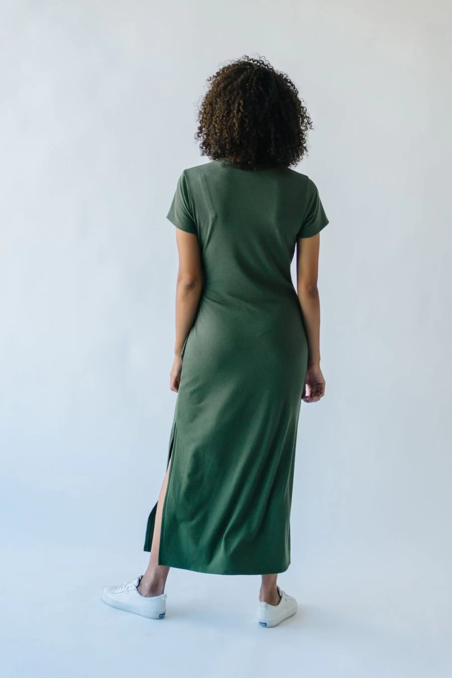 Piper & Scoot Women's Olive Cortina Tie Detail Midi Dress - Elegant Tie Waist Style