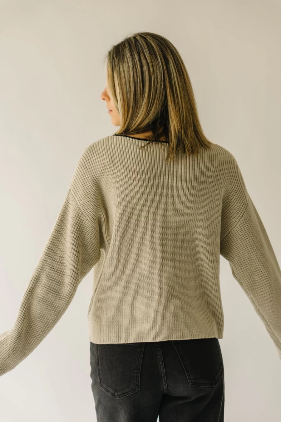 "Piper & Scoot Women's Ashlyn Beige Sweater with Pocket Detail"