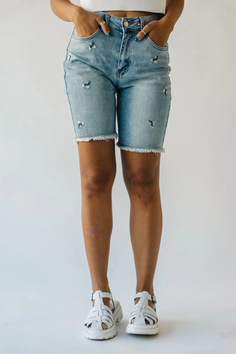 Piper & Scoot Women's Blue Embroidered Bermuda Shorts - Glenmora Style