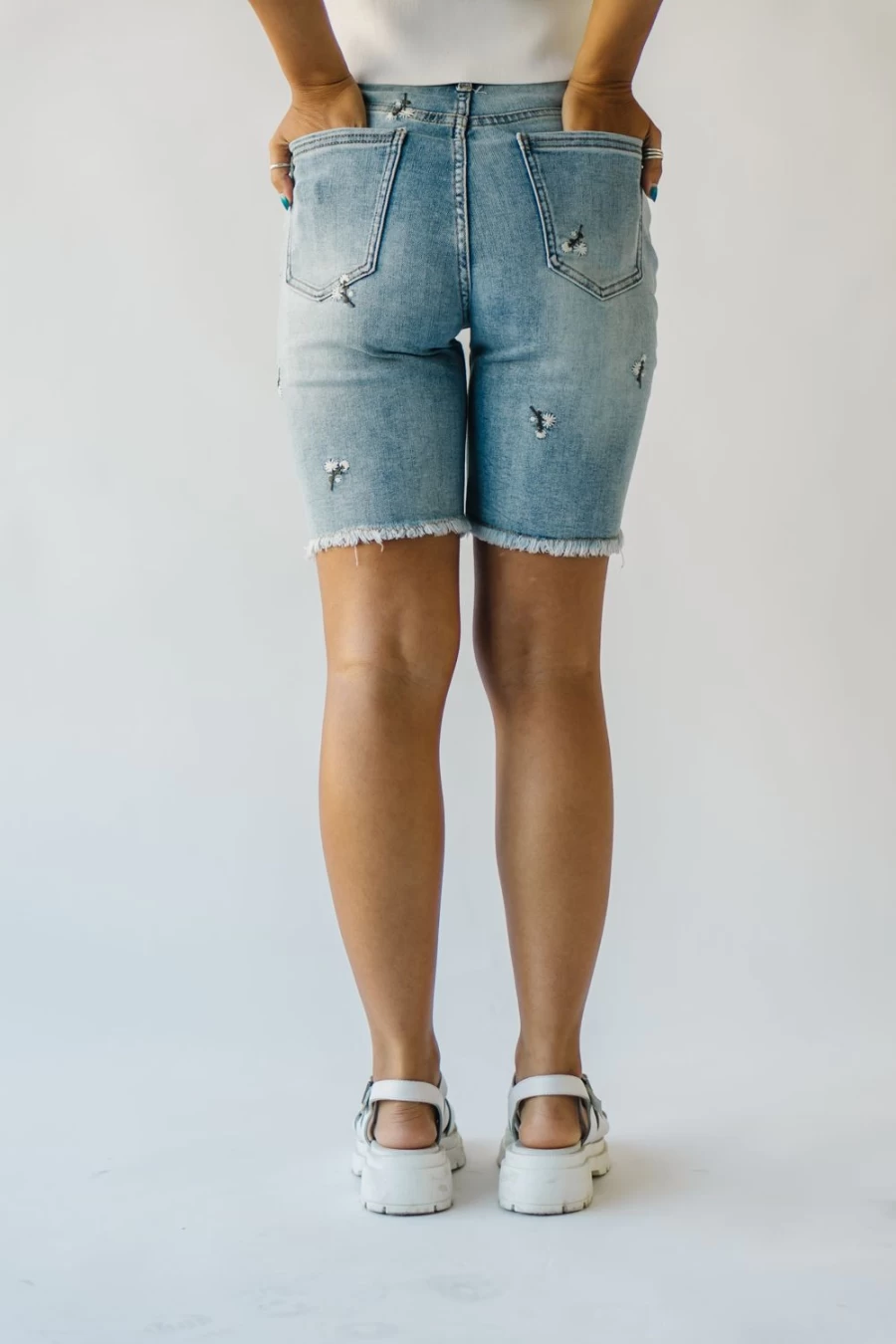 Piper & Scoot Women's Blue Embroidered Bermuda Shorts - Glenmora Style