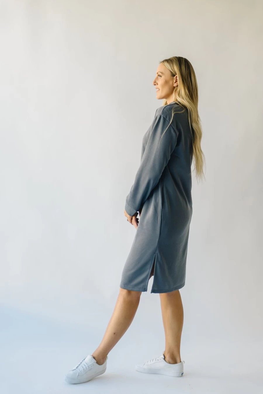 Piper & Scoot Women's Iona Half Zip Mock Neck Midi Dress in Charcoal