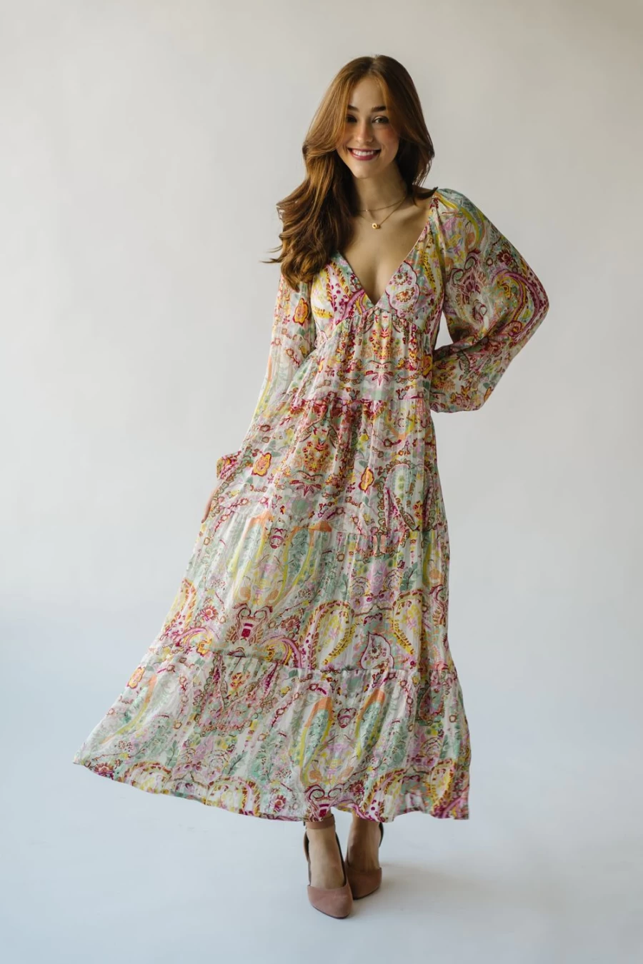 Piper & Scoot Women's Lavender Multi Paisley Tiered Maxi Dress - Floral Bohemian Long Dress