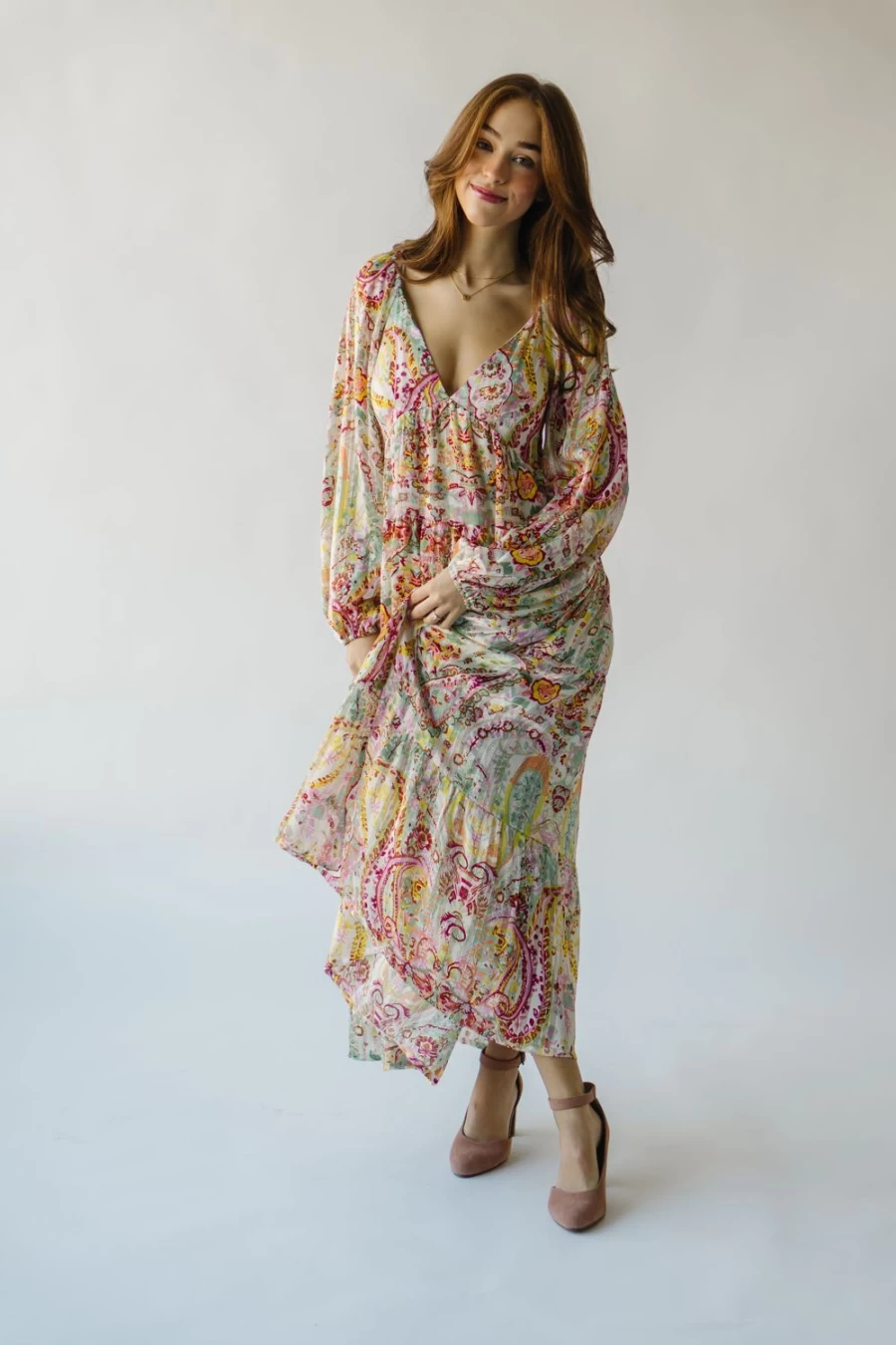 Piper & Scoot Women's Lavender Multi Paisley Tiered Maxi Dress - Floral Bohemian Long Dress