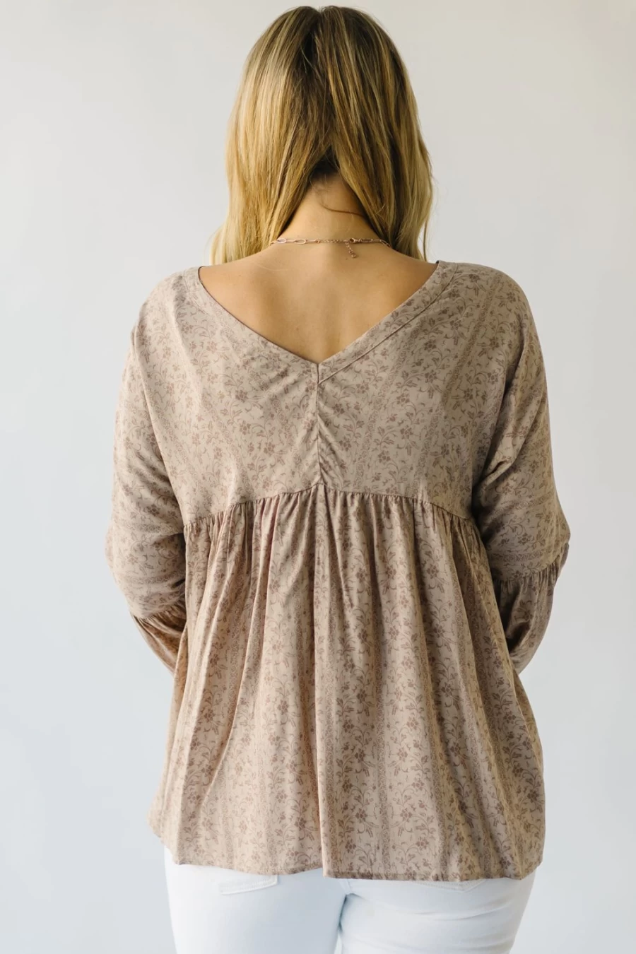 Piper & Scoot Women's Taupe Craigmont V-Neck Flare Blouse