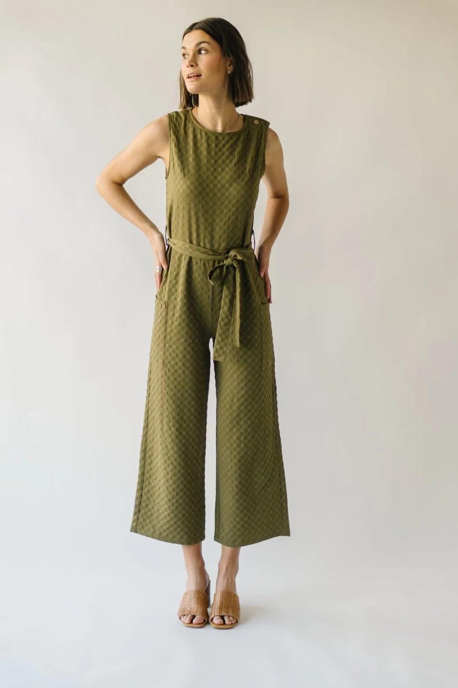 Piper & Scoot Women's Olive Belgrade Shoulder Button Jumpsuit