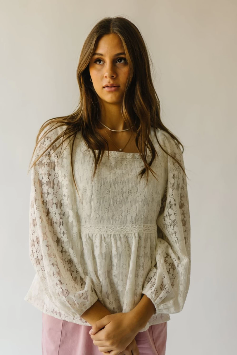 Piper & Scoot Women's Ivory Rosenburg Blouse with Floral Lace Detail