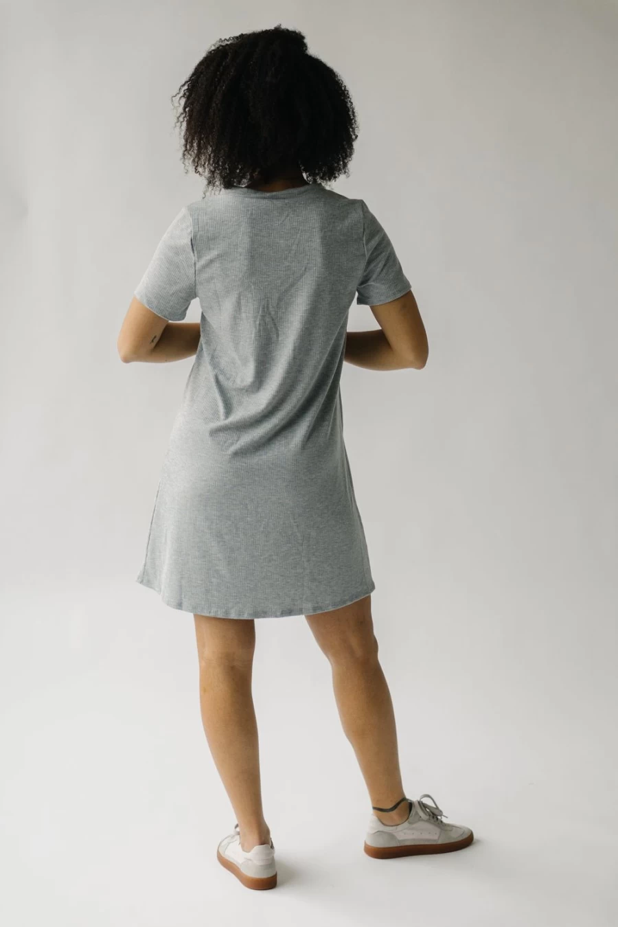Piper & Scoot Women's Nyman Ribbed V-Neck Tee Dress in Heather Grey