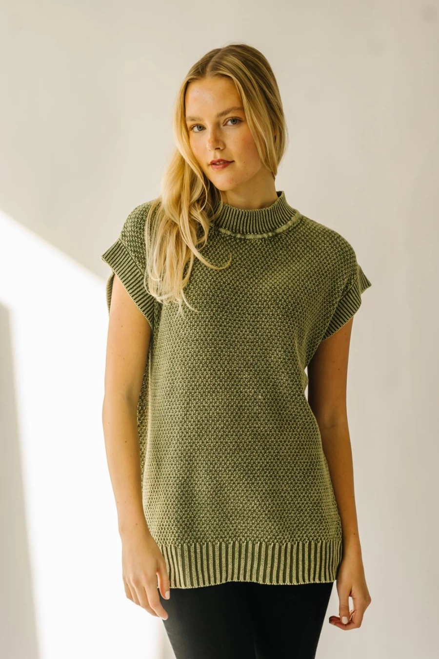 Piper & Scoot Women's Olive Green Skandia Cap Sleeve Sweater