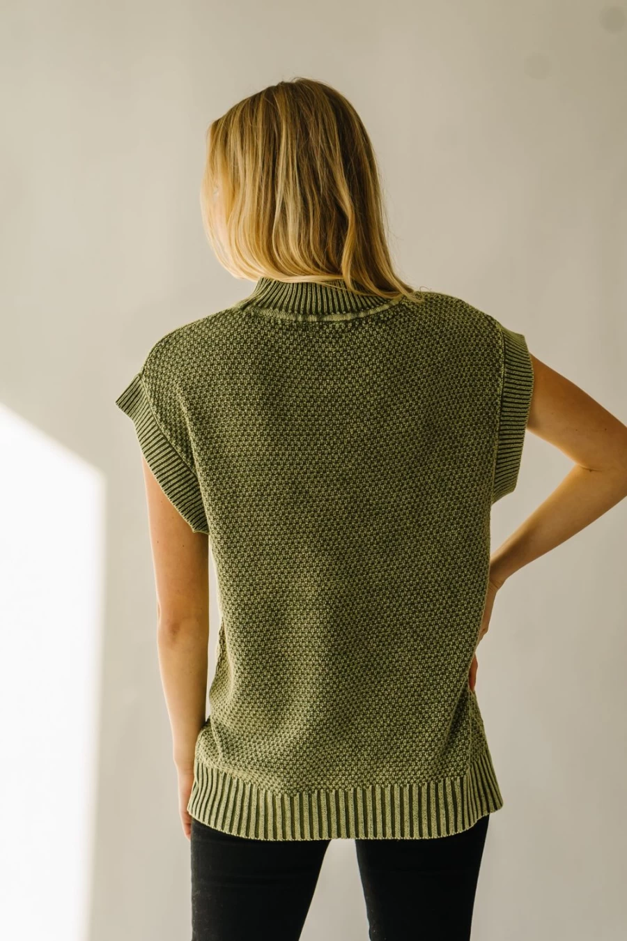 Piper & Scoot Women's Olive Green Skandia Cap Sleeve Sweater