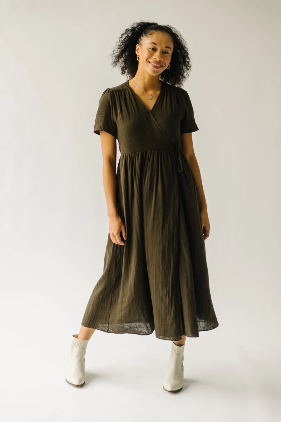 Piper & Scoot Women's Miramar Dark Olive Gauze Wrap Maxi Dress