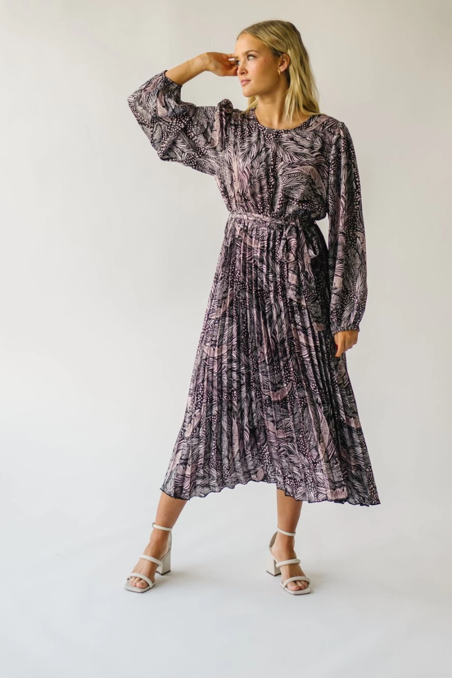 Piper & Scoot Women's Alvarado Satin Midi Dress - Black Multi Color Elegant Formal Wear