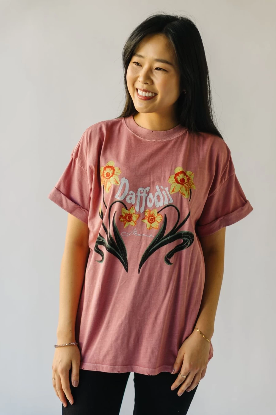 Piper & Scoot Women's March Daffodil Tee in Dusty Pink - Soft Cotton Casual Top