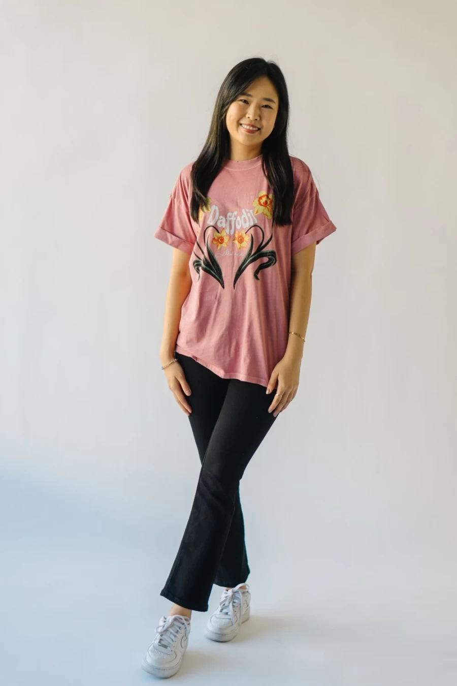 Piper & Scoot Women's March Daffodil Tee in Dusty Pink - Soft Cotton Casual Top
