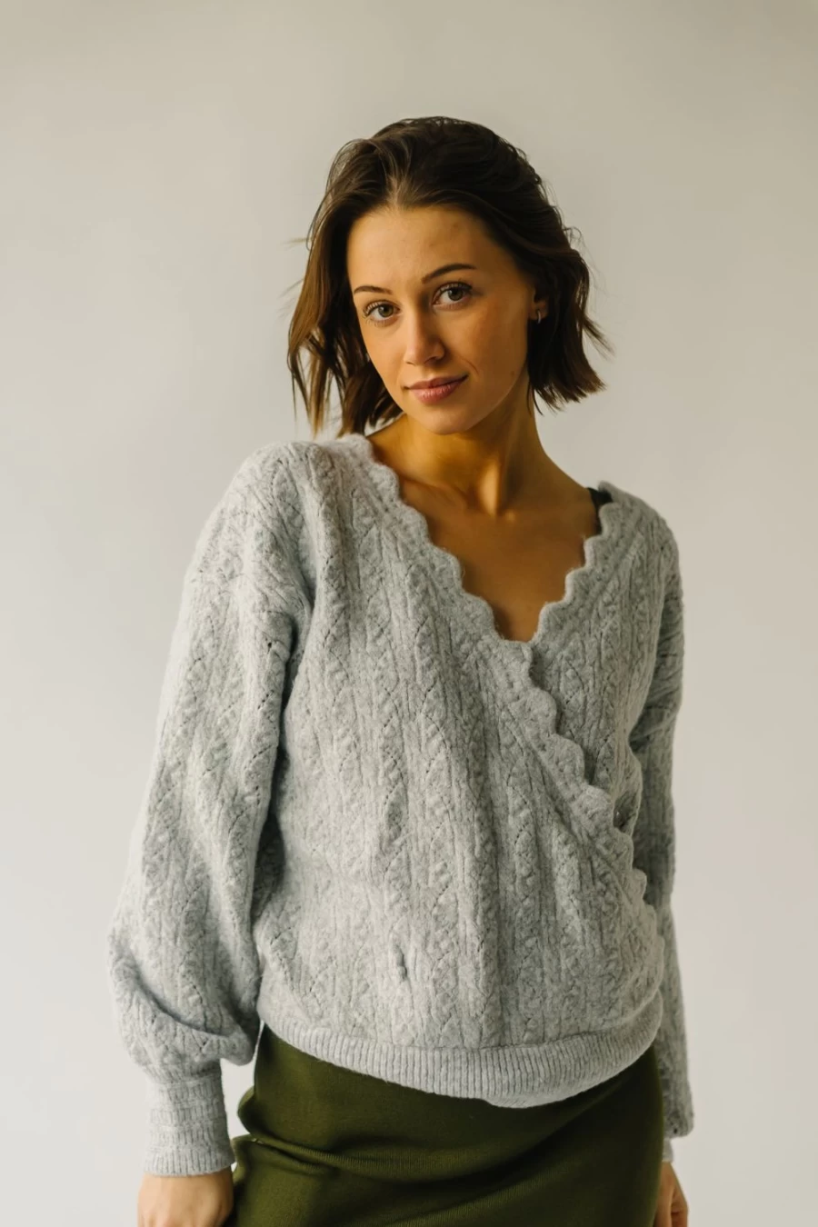 Piper & Scoot Women's Heather Grey Tagger Knit Wrap Sweater - Cozy Casual Pullover