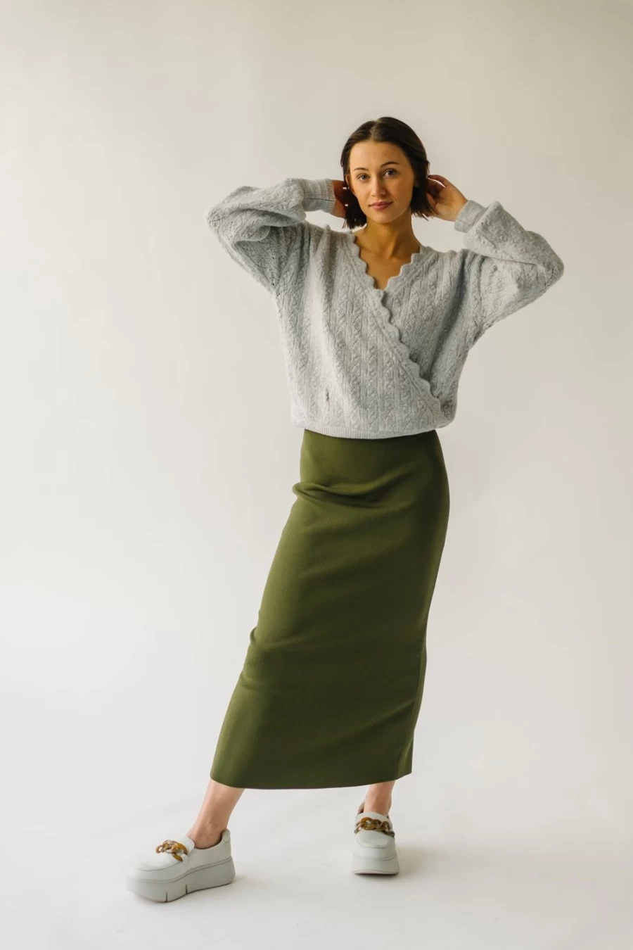 Piper & Scoot Women's Heather Grey Tagger Knit Wrap Sweater - Cozy Casual Pullover