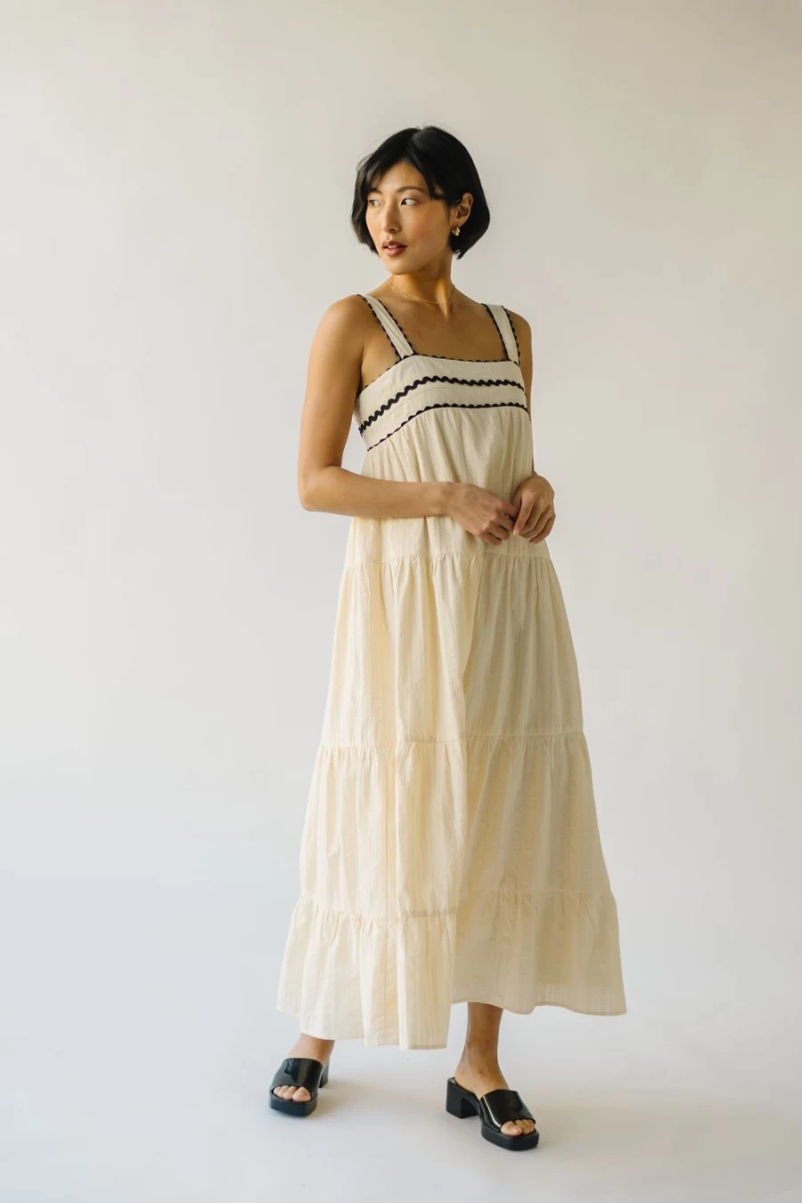 Piper & Scoot Women's Cream Duncanville Tiered Tank Dress - Flowy Summer Casual Wear