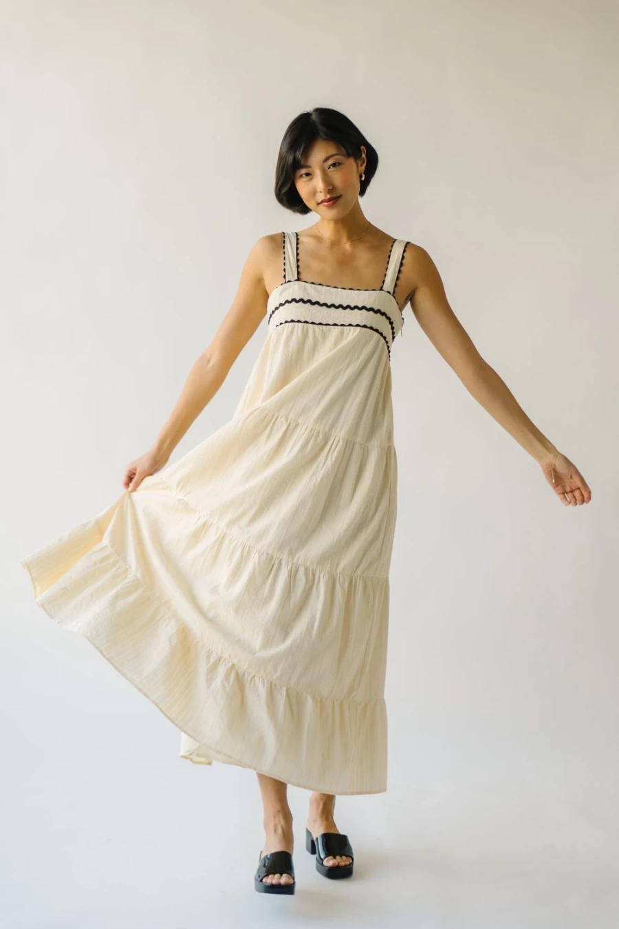 Piper & Scoot Women's Cream Duncanville Tiered Tank Dress - Flowy Summer Casual Wear