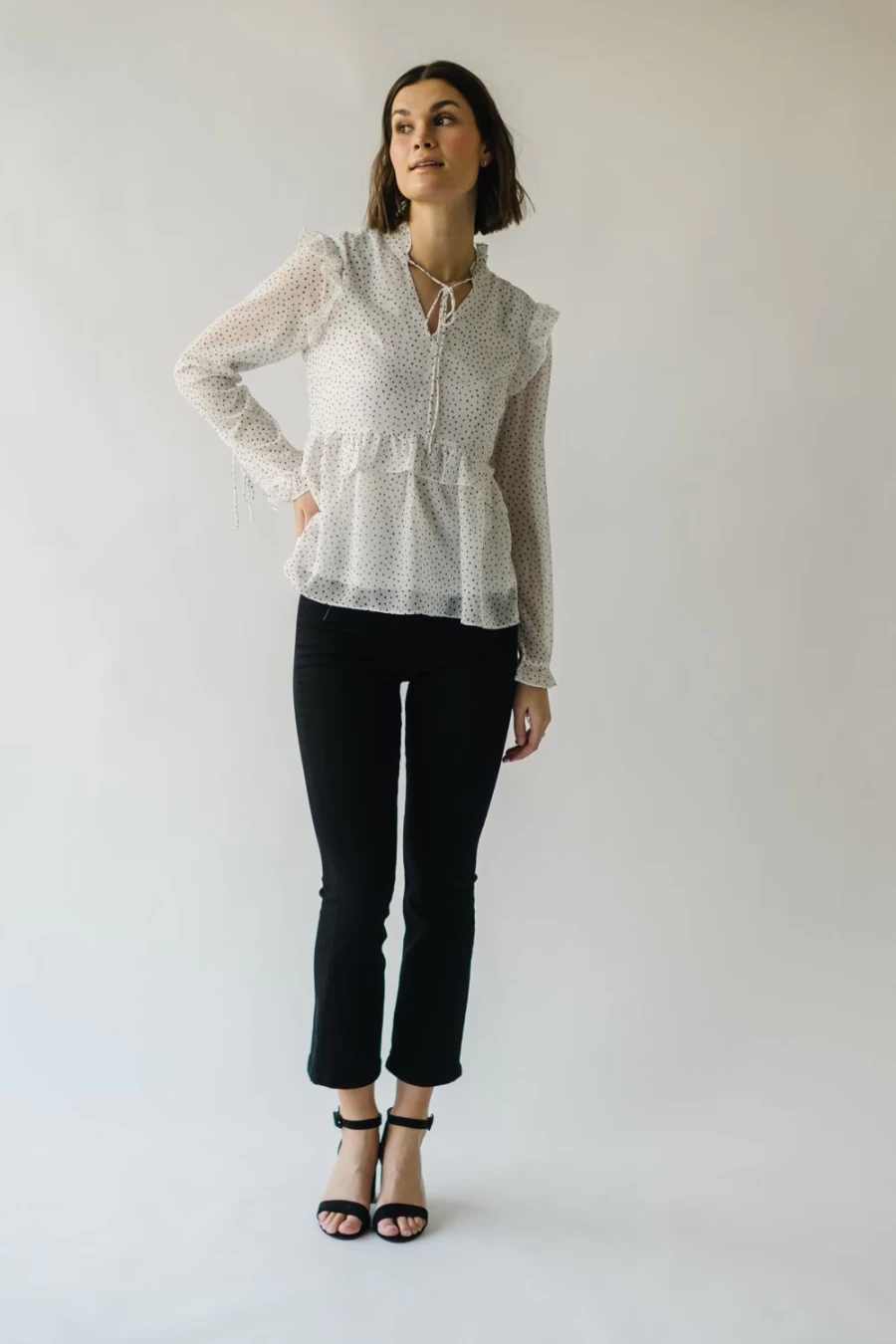 Piper & Scoot Women's Cream Chiffon Blouse with Polka Dots - Elegant Kittery Style Top