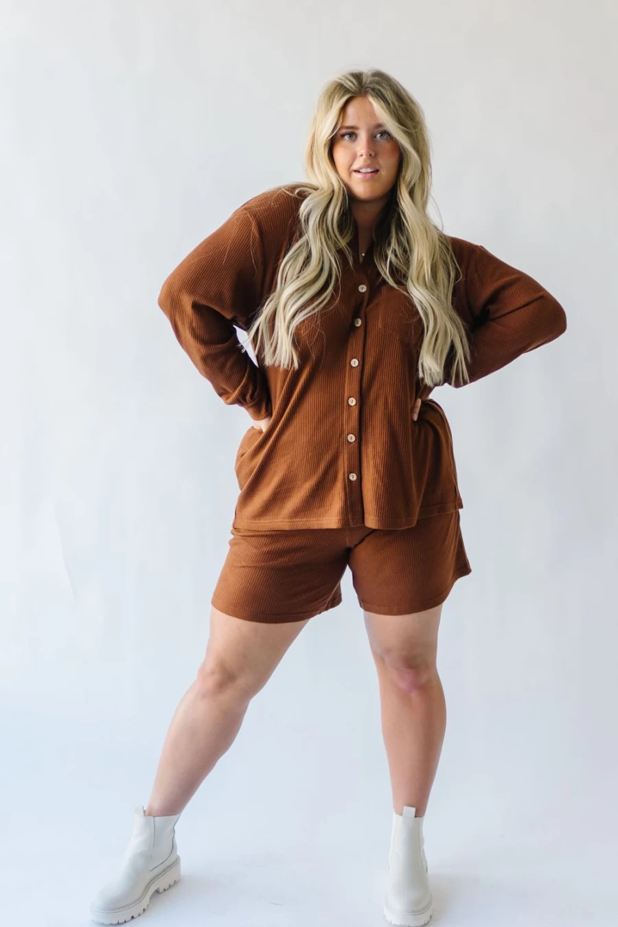 Piper & Scoot Women's Cozy Ribbed Shorts in Brown - Soft & Comfortable High-Waisted Lounge Shorts