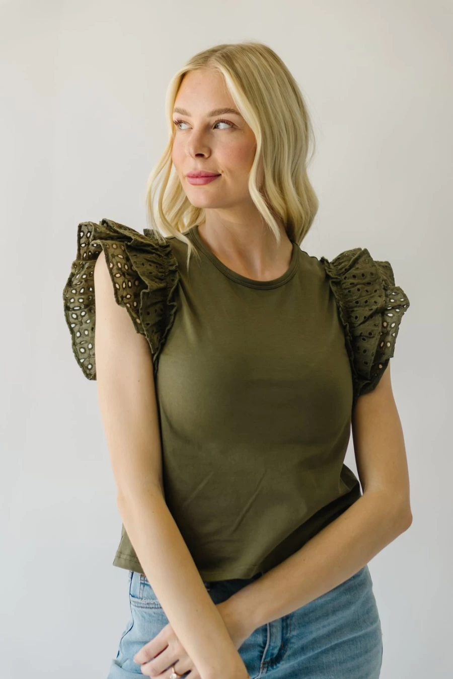 "Piper & Scoot Women's Dottie Olive Eyelet Detail Blouse – Stylish & Elegant Top"