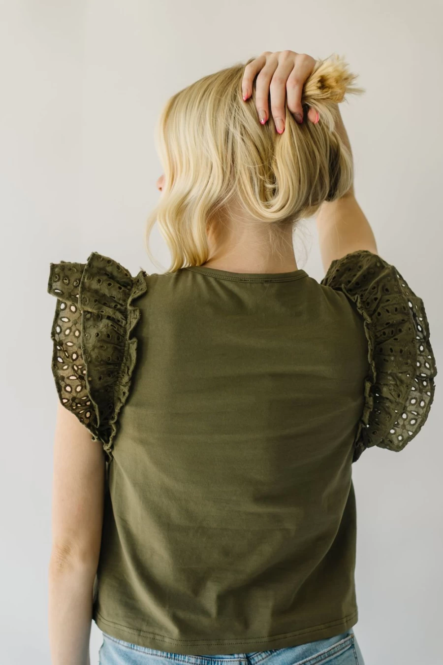 "Piper & Scoot Women's Dottie Olive Eyelet Detail Blouse – Stylish & Elegant Top"