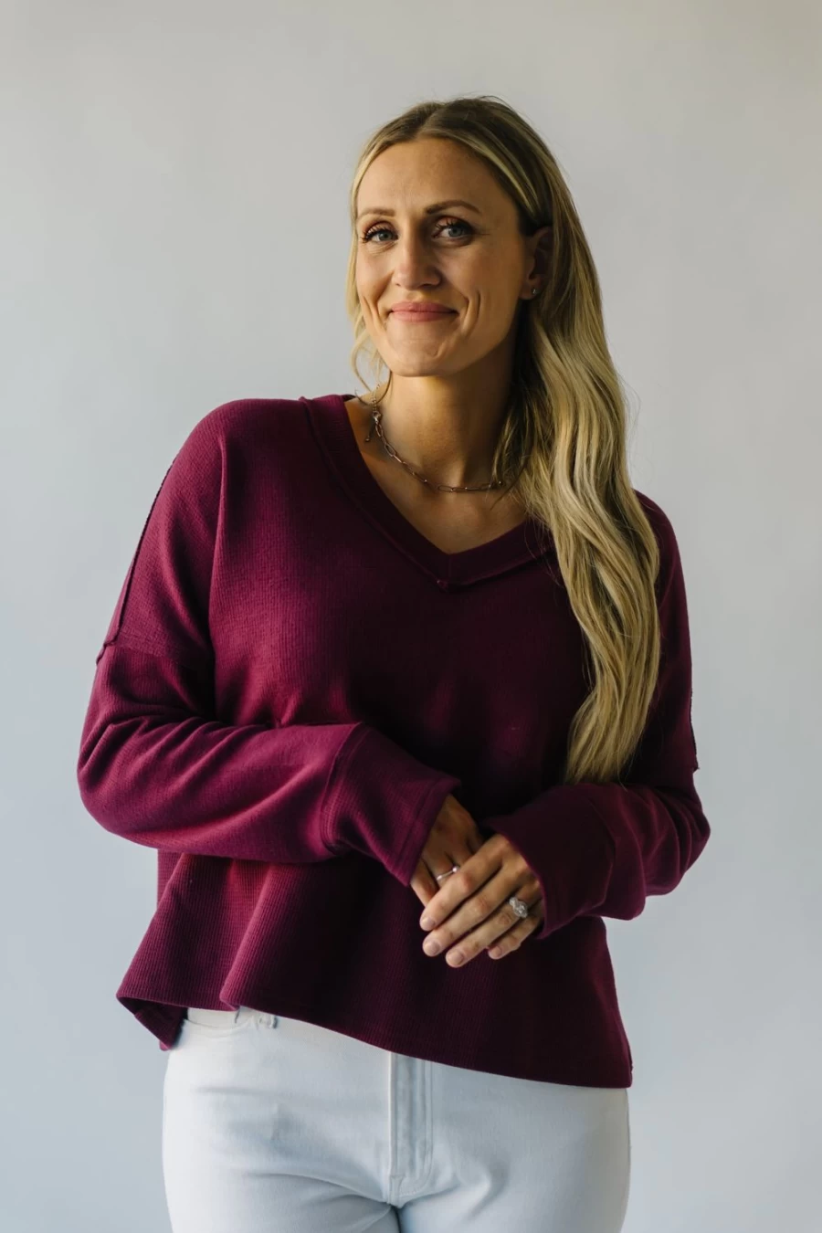 Piper & Scoot Women's Grangeville Thermal Knit Top in Plum - Cozy Winter Pullover