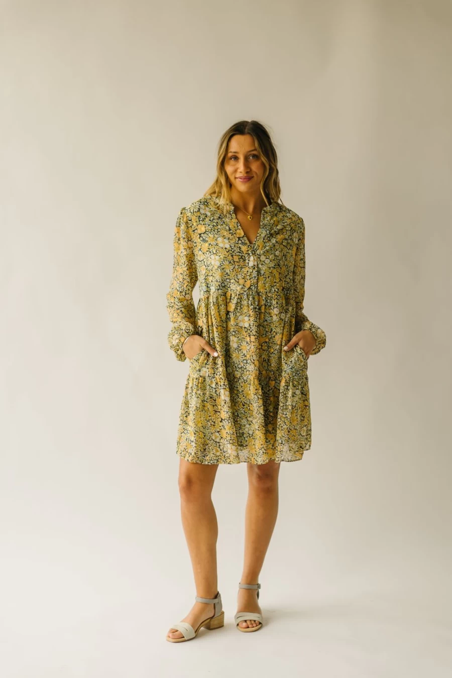 Piper & Scoot Women's Mustard Floral Print Tellico Dress