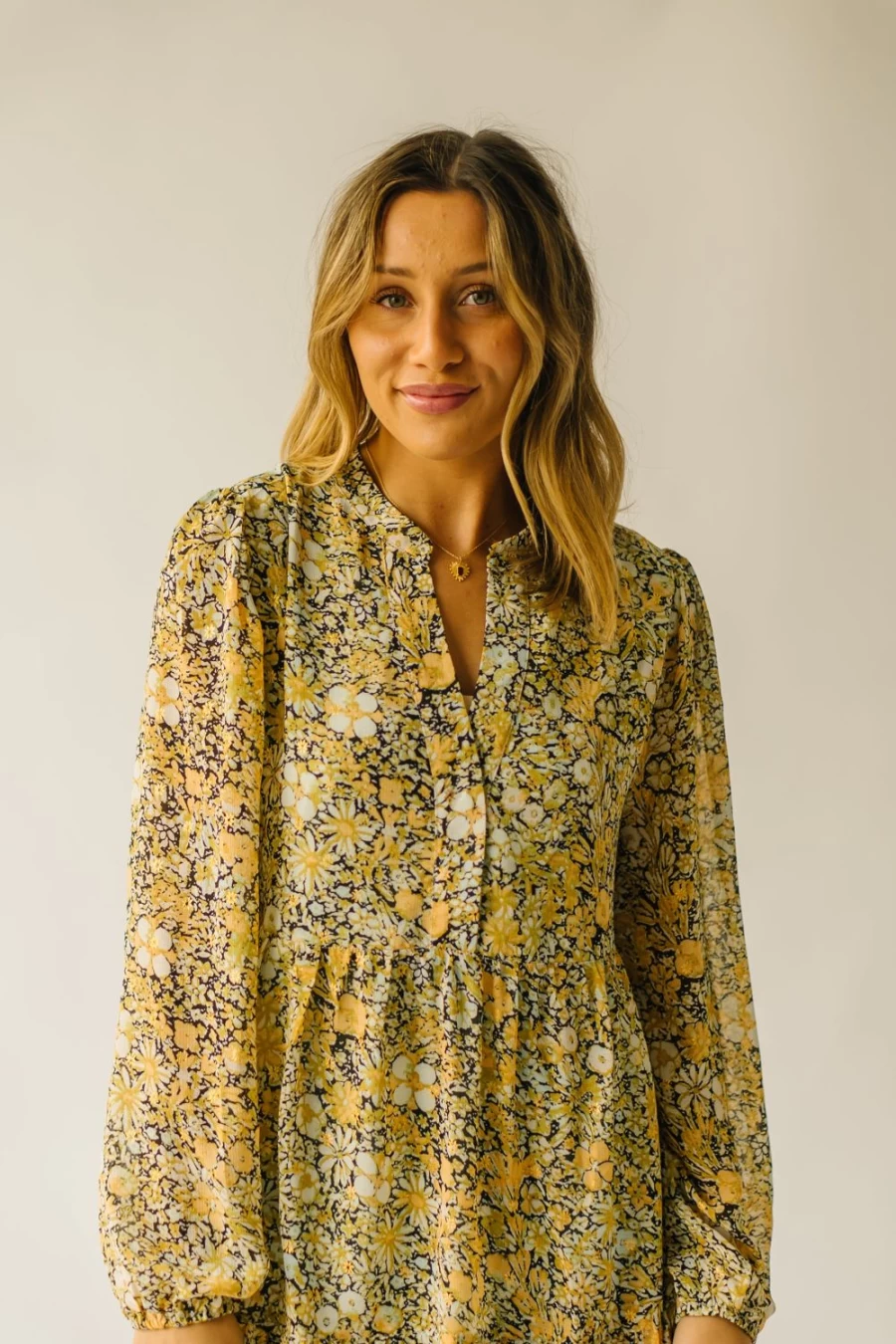 Piper & Scoot Women's Mustard Floral Print Tellico Dress