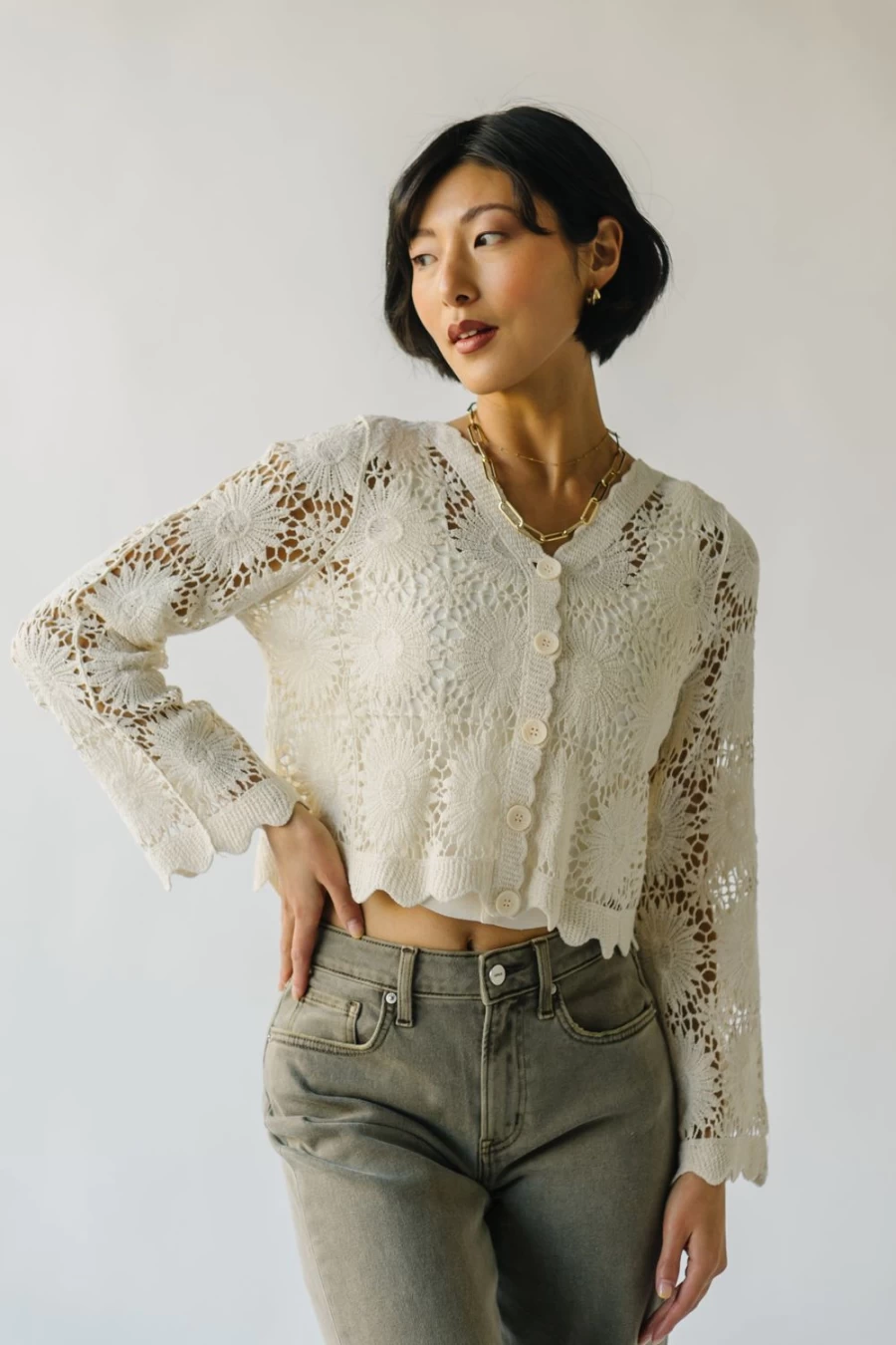 Piper & Scoot Women's Natural Downey Crochet Cardigan – Soft Boho Knit Sweater
