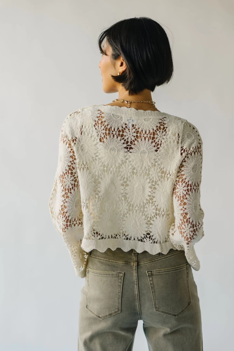 Piper & Scoot Women's Natural Downey Crochet Cardigan – Soft Boho Knit Sweater