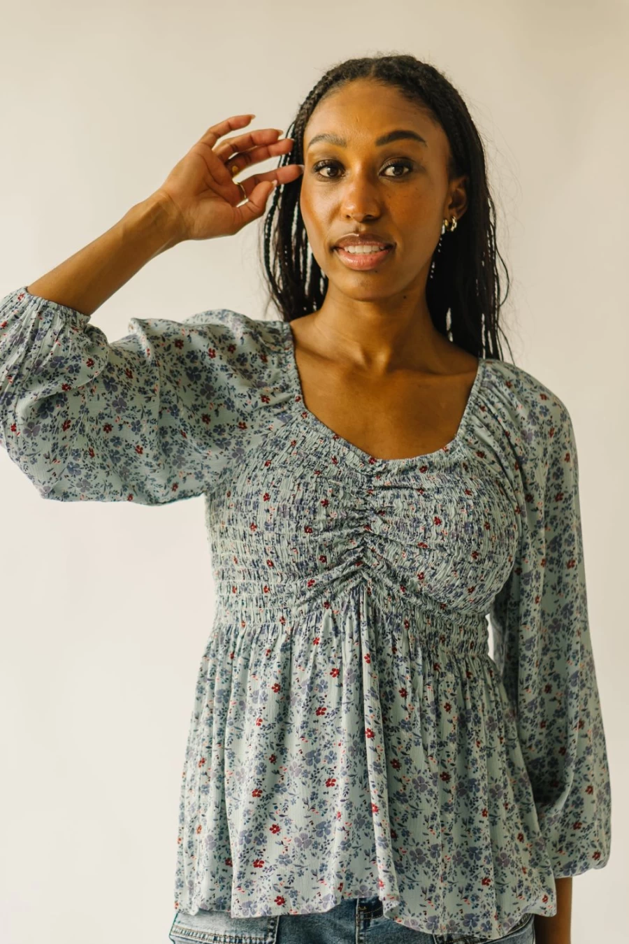 Piper & Scoot Women's Sage Green Floral Chiffon Blouse - Sisson Style Elegant Top