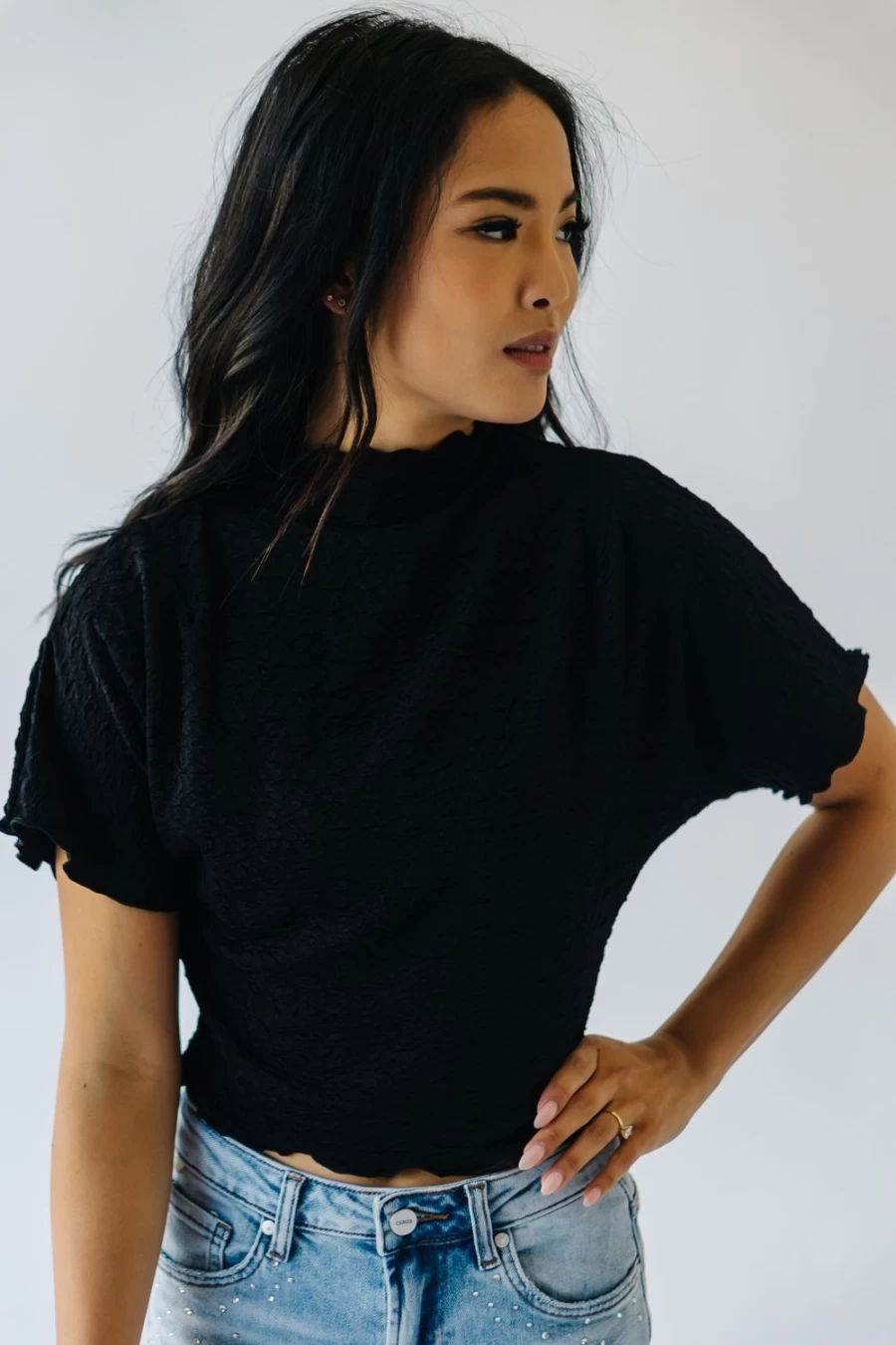 "Piper & Scoot Women's The Hooper Textured Blouse - Stylish Black Top for Women"