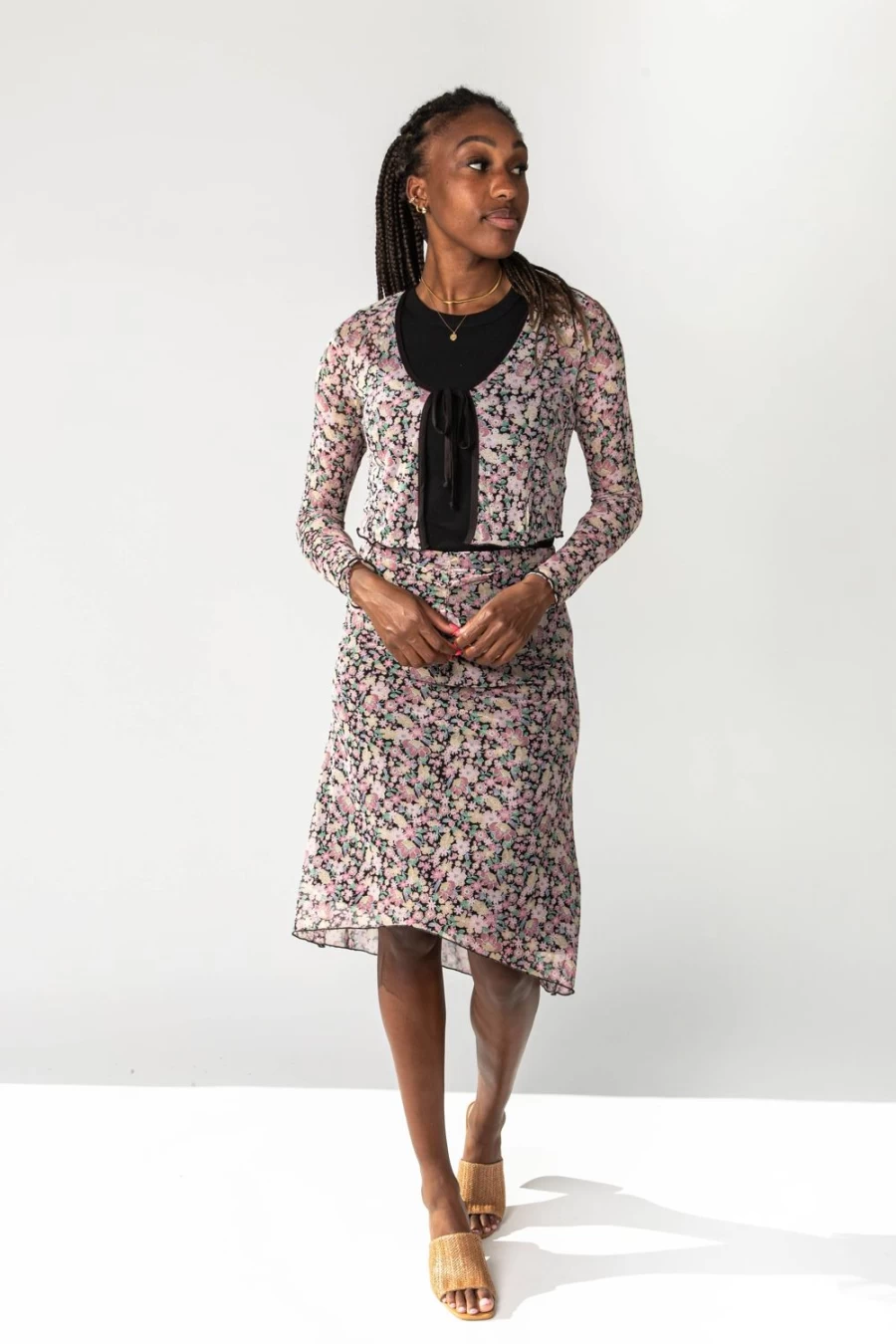 Piper & Scoot Women's Jolie Black Floral Ruched Skirt - Elegant Feminine Design
