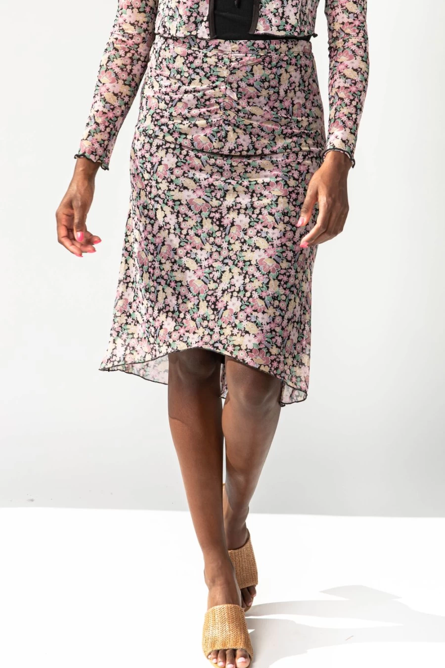 Piper & Scoot Women's Jolie Black Floral Ruched Skirt - Elegant Feminine Design