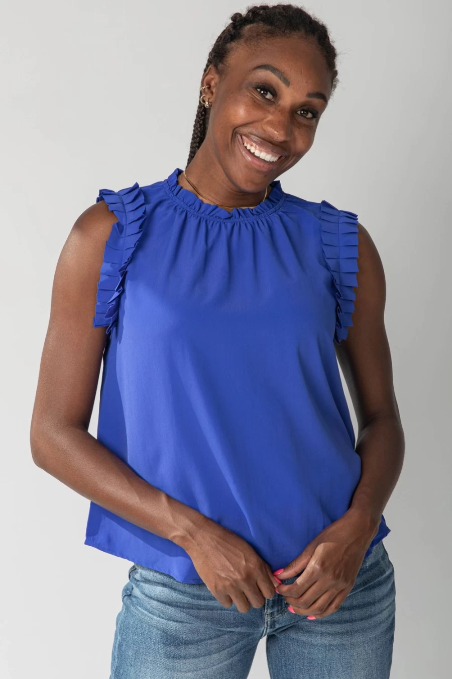 Piper & Scoot Women's Royal Blue Wilmer Ruffle Sleeve Top