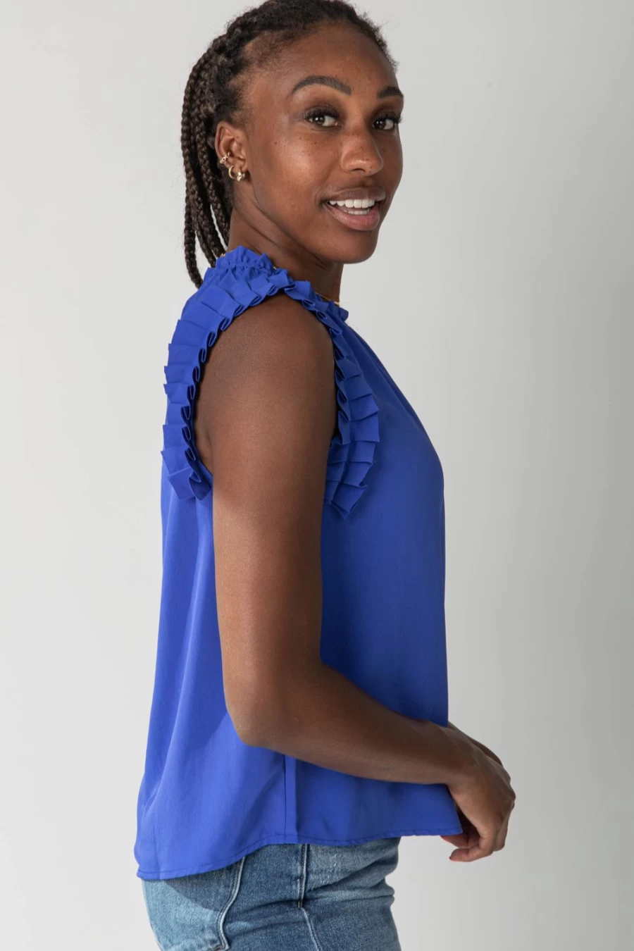 Piper & Scoot Women's Royal Blue Wilmer Ruffle Sleeve Top
