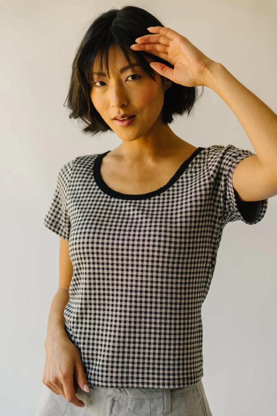 Piper & Scoot Women's Gallup Gingham Tee - Black Short Sleeve T-Shirt