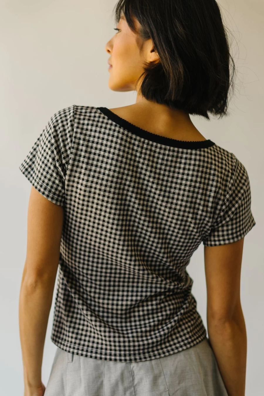 Piper & Scoot Women's Gallup Gingham Tee - Black Short Sleeve T-Shirt