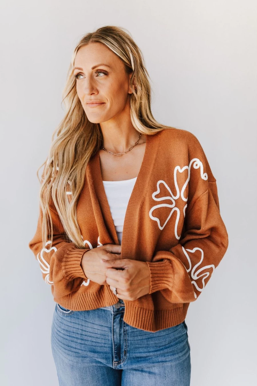 Piper & Scoot Women's Camel Portwood Textured Cardigan
