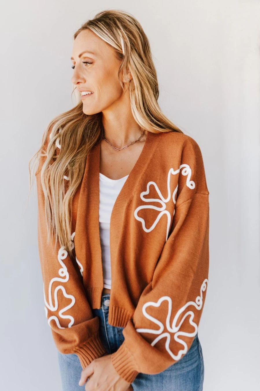 Piper & Scoot Women's Camel Portwood Textured Cardigan