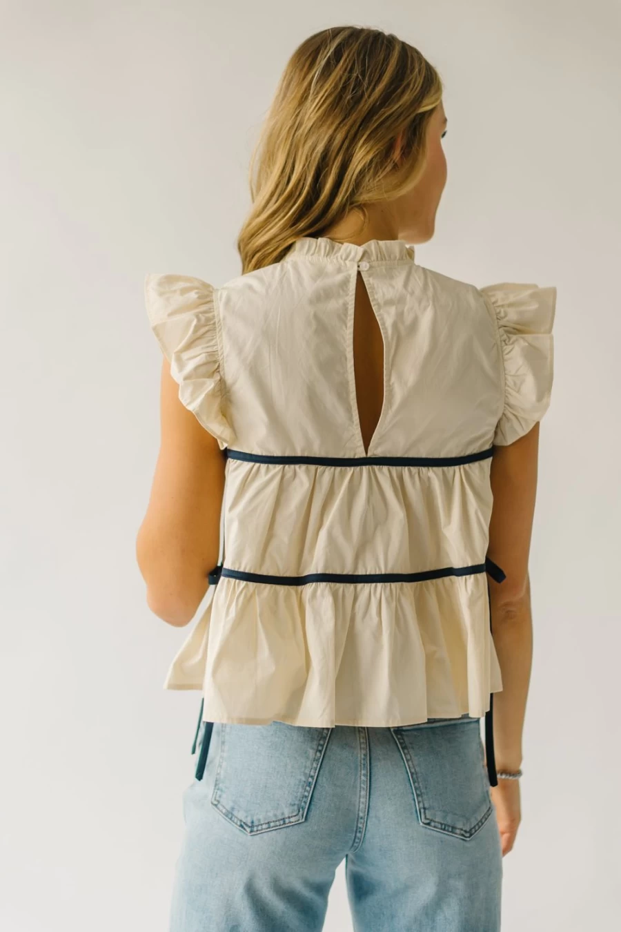 Piper & Scoot Women's Ivory Terrick Blouse with Ruffle Detail