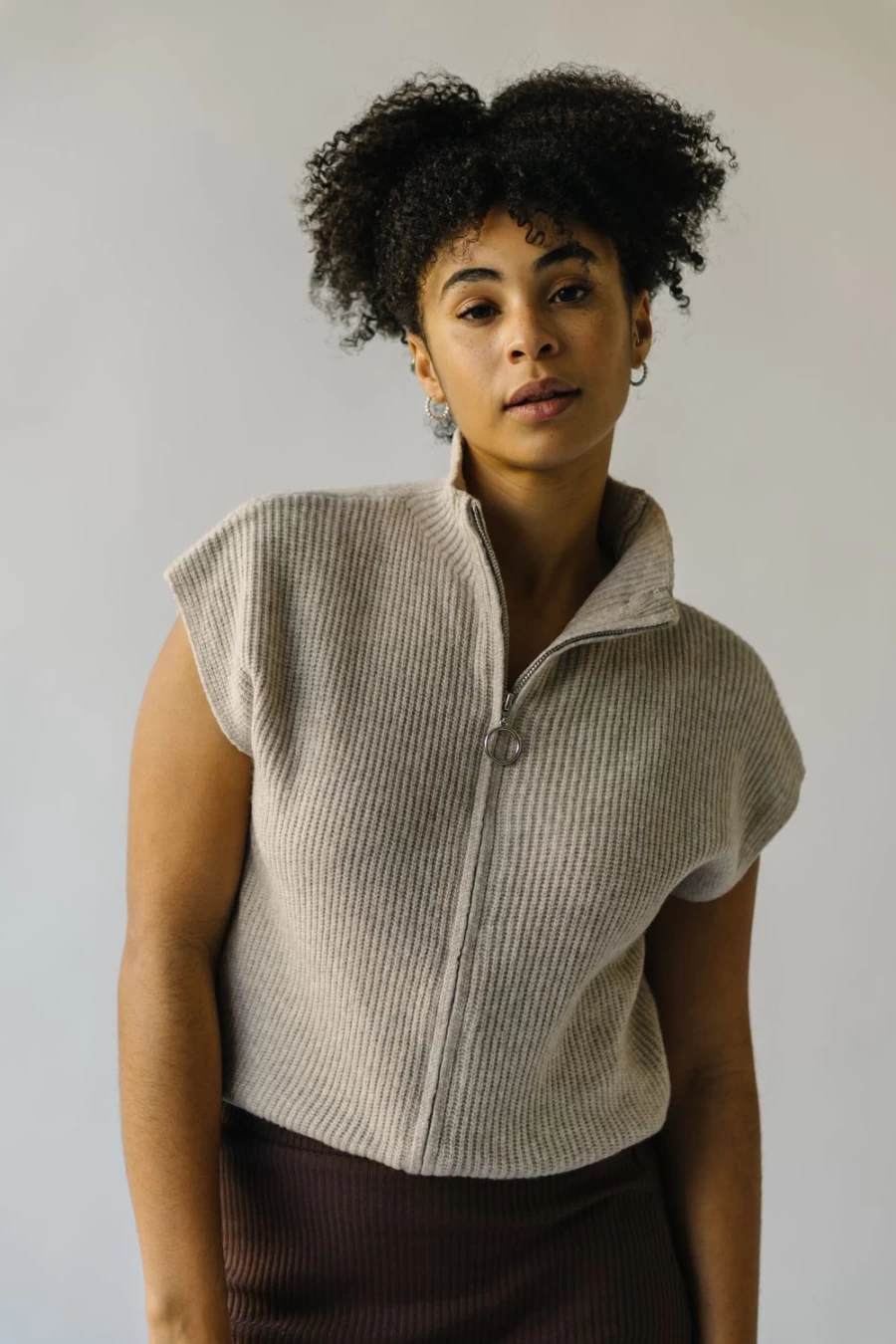 Piper & Scoot Women's Halliday Zip-Up Sweater Vest in Sand - Casual Knit Cardigan