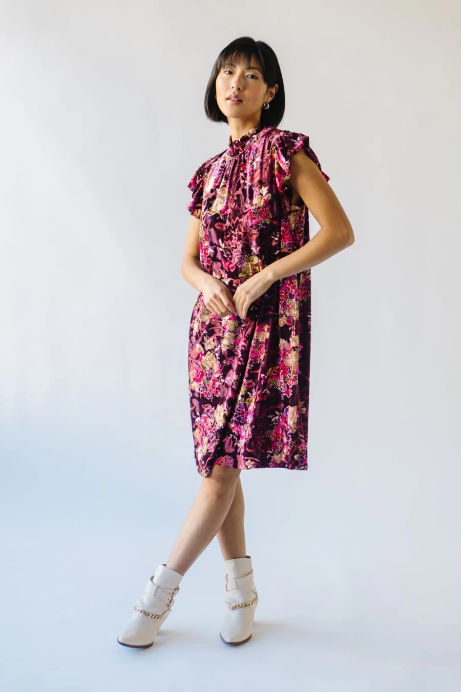 Piper & Scoot Women's Burgundy Packard Ruffle Sleeve Shift Dress