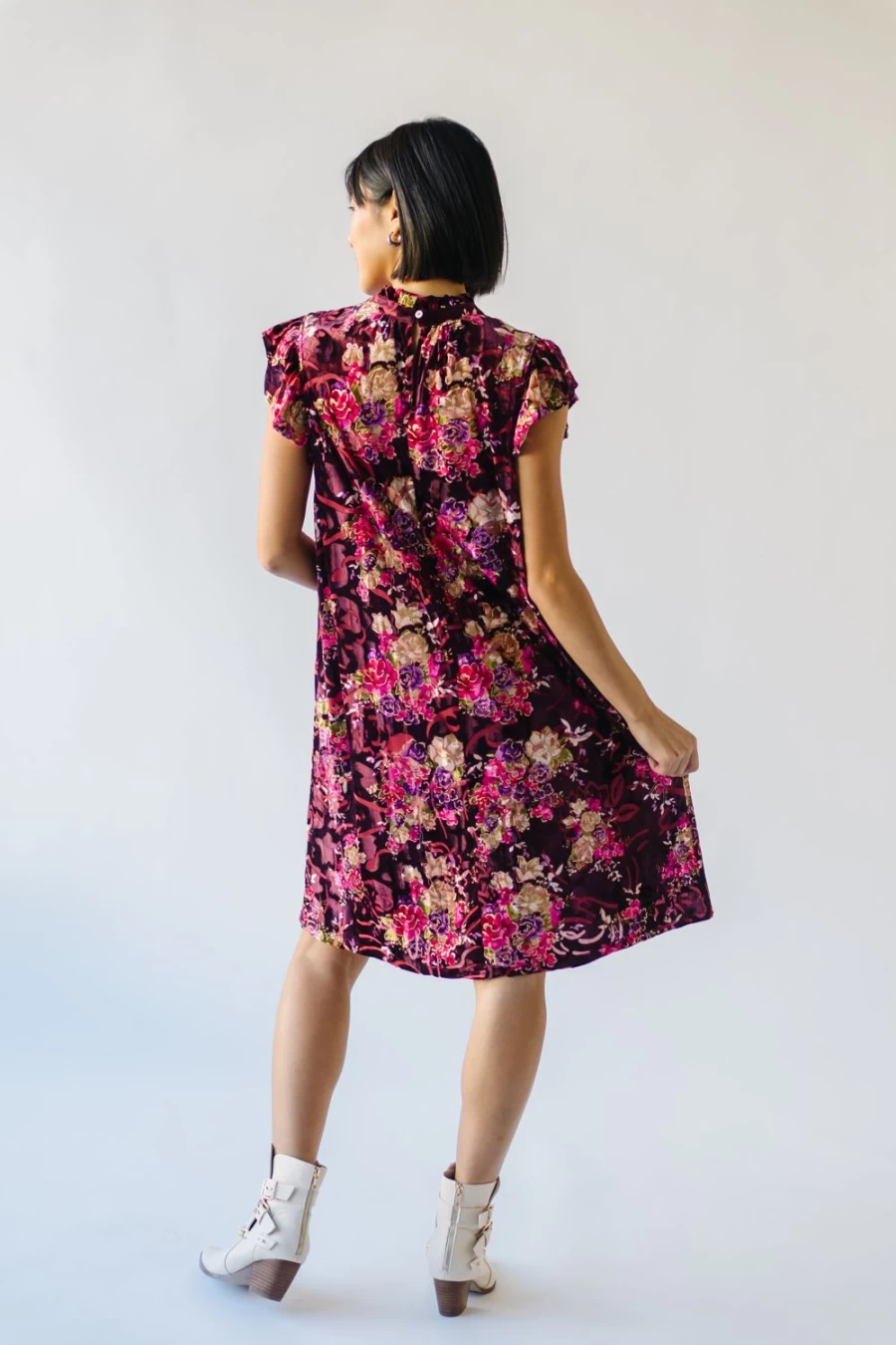 Piper & Scoot Women's Burgundy Packard Ruffle Sleeve Shift Dress