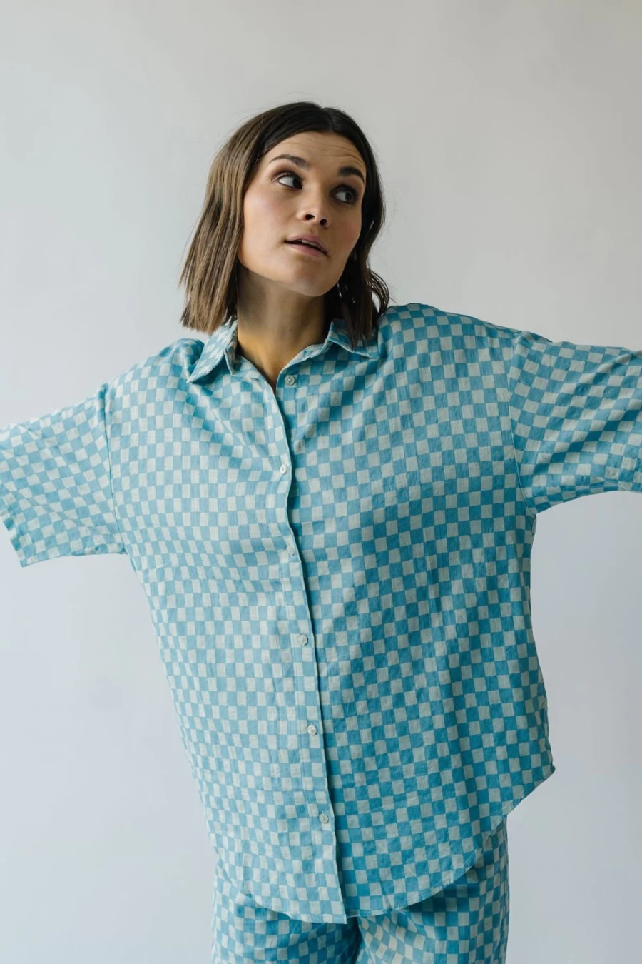 Piper & Scoot Women's Ciara Denim Checkered Button-Up Shirt