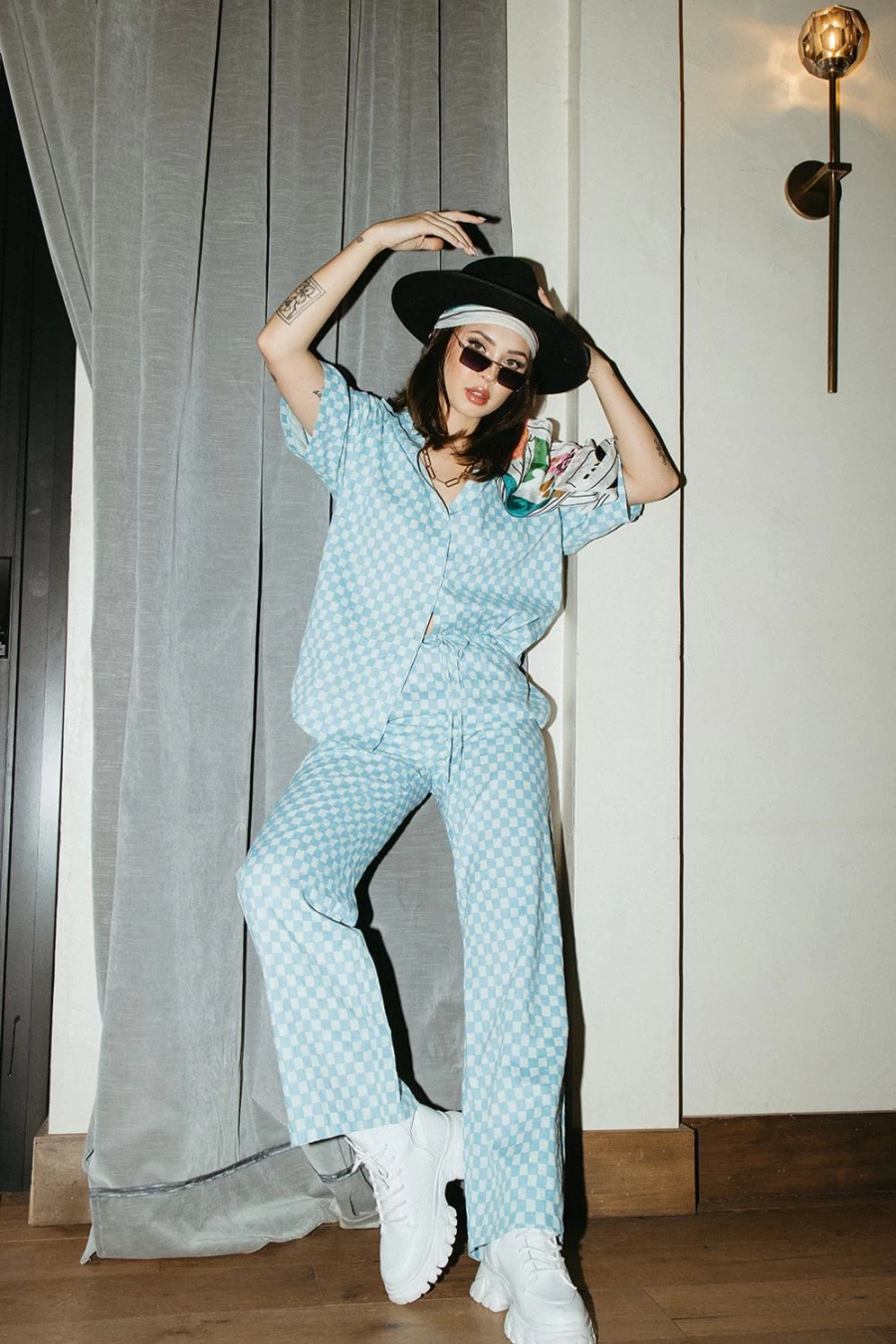 Piper & Scoot Women's Ciara Denim Checkered Button-Up Shirt